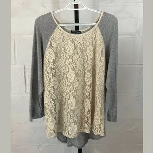 Market & Spruce Lace Overlay Top Gray/Cream